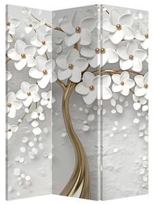 Paraván - Biely strom s kvetinami (135x180 cm)