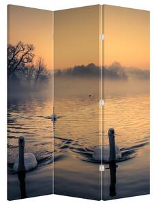 Paraván - Labute na vode v hmle (126x170 cm)