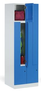 Kovová šatníková skrinka Z, 4 oddiely, 1850x600x500 mm, mechanický kódový zámok, laminované dvere, buk