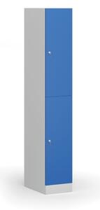 Šatníková skrinka s úložnými boxmi, 2 boxy, 1850 x 300 x 500 mm, cylindrický zámok, modré dvere