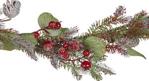 Umelá vianočná girlanda zelená a červená syntetický materiál 150 cm nastaviteľné vetvičky s ozdobami