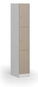 Šatníková skrinka s úložnými boxmi, 3 boxy, 1850 x 300 x 500 mm, cylindrický zámok, béžové dvere