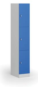 Šatníková skrinka s úložnými boxmi, 3 boxy, 1850 x 300 x 500 mm, otočný zámok, modré dvere