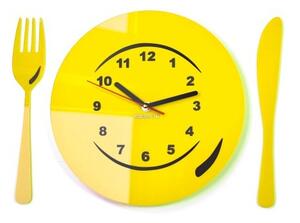 Kuchynské nástenné hodiny tanier s príborom Žltá
