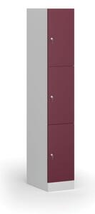 Šatníková skrinka s úložnými boxmi, 3 boxy, 1850 x 300 x 500 mm, cylindrický zámok, červené dvere