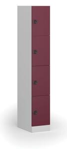 Šatníková skrinka s úložnými boxmi, 4 boxy, 1850 x 300 x 500 mm, kódový zámok, červené dvere