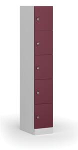 Šatníková skrinka s úložnými boxmi, 5 boxov, 1850 x 300 x 500 mm, otočný zámok, červené dvere
