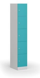 Šatníková skrinka s úložnými boxmi, 5 boxov, 1850 x 300 x 500 mm, cylindrický zámok, zelené dvere