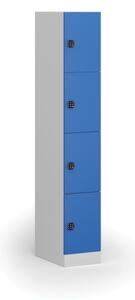 Šatníková skrinka s úložnými boxmi, 4 boxy, 1850 x 300 x 500 mm, kódový zámok, modré dvere