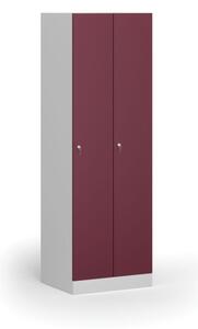 Kovová šatníková skrinka, 2-dverová, 1850 x 600 x 500 mm, cylindrický zámok, červené dvere