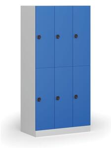 Šatníková skrinka s úložnými boxmi, 6 boxov, 1850 x 900 x 500 mm, kódový zámok, modré dvere