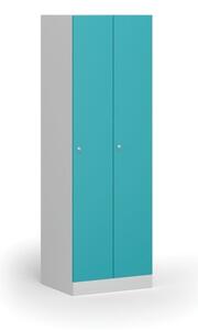 Kovová šatníková skrinka, 2-dverová, 1850 x 600 x 500 mm, cylindrický zámok, zelené dvere