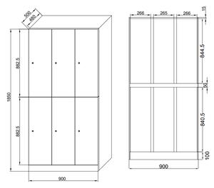 Šatníková skrinka s úložnými boxmi, 6 boxov, 1850 x 900 x 500 mm, mechanický kódový zámok, laminované dvere, biela