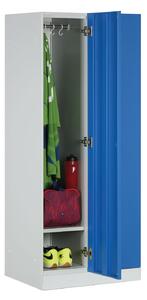 Kovová šatníková skrinka, 2-dverová, 1850 x 600 x 500 mm, cylindrický zámok, modré dvere