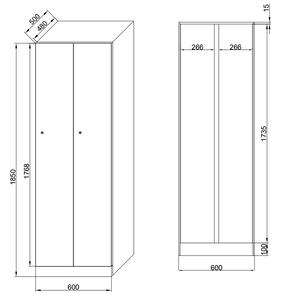 Kovová šatníková skrinka, 2-dverová, 1850 x 600 x 500 mm, cylindrický zámok, laminované dvere, dub prírodný