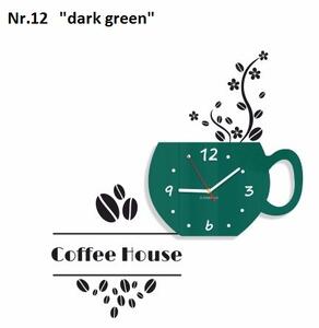 Červnené dekoračné hodiny do kaviarne Tmavo zelená