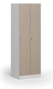 Kovová šatníková skrinka, 2-dverová, 1850 x 600 x 500 mm, otočný zámok, béžové dvere