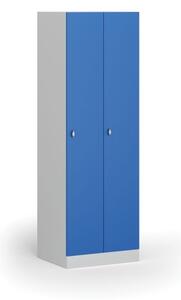 Kovová šatníková skrinka, 2-dverová, 1850 x 600 x 500 mm, otočný zámok, modré dvere