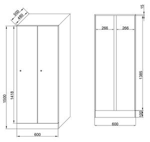 Šatníková skrinka znížená, 2 oddiely, 1500 x 600 x 500 mm, kódový zámok, laminované dvere, buk