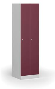 Kovová šatníková skrinka zúžená, 2 oddiely, 1850 x 500 x 500 mm, cylindrický zámok, červené dvere