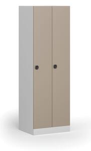 Kovová šatníková skrinka, 2-dverová, 1850 x 600 x 500 mm, kódový zámok, béžové dvere