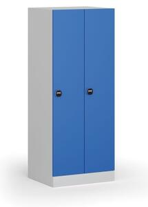 Šatníková skrinka znížená, 2 oddiely, 1500 x 600 x 500 mm, zámok s čítačkou RFID kariet, modré dvere