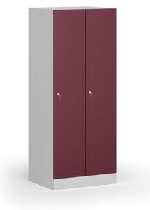 Šatníková skrinka znížená, 2 oddiely, 1500 x 600 x 500 mm, cylindrický zámok, červené dvere