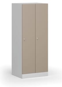 Šatníková skrinka znížená, 2 oddiely, 1500 x 600 x 500 mm, cylindrický zámok, béžové dvere
