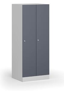Šatníková skrinka znížená, 2 oddiely, 1500 x 600 x 500 mm, cylindrický zámok, tmavosivé dvere
