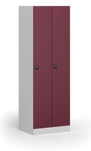 Kovová šatníková skrinka, 2-dverová, 1850 x 600 x 500 mm, zámok s čítačkou RFID kariet, červené dvere
