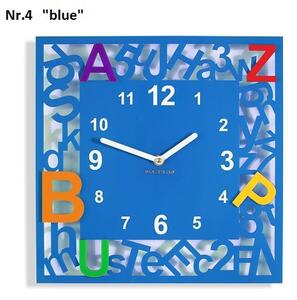 Detské hodiny na stenu s farebnými písmenkami Modrá