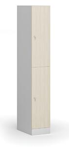 Šatníková skrinka s úložnými boxmi, 2 boxy, 1850 x 300 x 500 mm, cylindrický zámok, laminované dvere, biela