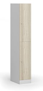 Šatníková skrinka s úložnými boxmi, 2 boxy, 1850 x 300 x 500 mm, cylindrický zámok, laminované dvere, dub prírodný