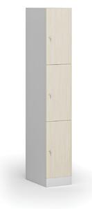Šatníková skrinka s úložnými boxmi, 3 boxy, 1850 x 300 x 500 mm, cylindrický zámok, laminované dvere, orech