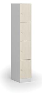 Šatníková skrinka s úložnými boxmi, 4 boxy, 1850 x 300 x 500 mm, cylindrický zámok, laminované dvere, breza