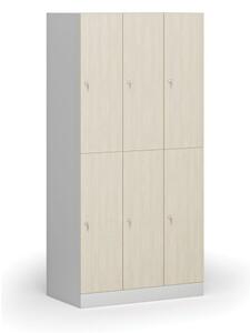 Šatníková skrinka s úložnými boxmi, 6 boxov, 1850 x 900 x 500 mm, cylindrický zámok, laminované dvere, breza