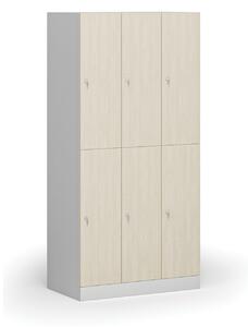 Šatníková skrinka s úložnými boxmi, 6 boxov, 1850 x 900 x 500 mm, cylindrický zámok, laminované dvere, biela