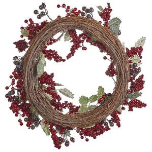 Vianočný veniec červený syntetický materiál ⌀ 40 cm okrúhly s bobuľkami sviatočná dekorácia