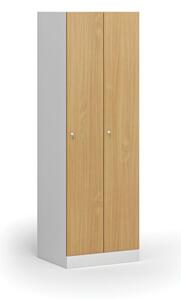Kovová šatníková skrinka, 2-dverová, 1850 x 600 x 500 mm, cylindrický zámok, laminované dvere, buk