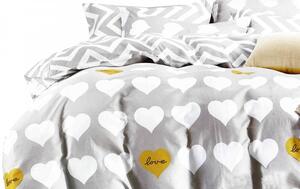 Sivé valentínske posteľné obliečky s bielymi srdiečkami Sivá