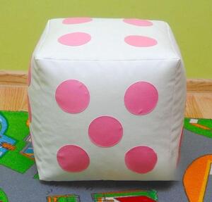 Detský taburet KOCKA 30 cm - biela + ružová