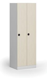 Kovová šatníková skrinka, 2-dverová, 1850 x 600 x 500 mm, kódový zámok, laminované dvere, breza