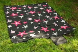 Plážová deka čiernej farby s ružovými hviezdičkami Čierna