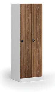 Kovová šatníková skrinka, 2-dverová, 1850 x 600 x 500 mm, zámok s čítačkou RFID kariet, laminované dvere, orech
