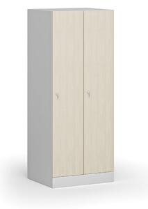 Šatníková skrinka znížená, 2 oddiely, 1500 x 600 x 500 mm, cylindrický zámok, laminované dvere, breza