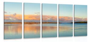 5-dielny obraz jazero a západ slnka