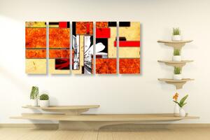 5-dielny obraz oranžová kvetinová abstrakcia