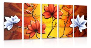 5-dielny obraz kvety v etno štýle