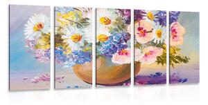5-dielny obraz olejomaľba letných kvetov