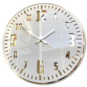 Biele nástenné hodiny v retro štýle so zlatým ciferníkom Biela